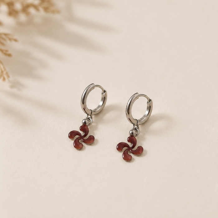 Boucles d'oreilles Croix Basque – Acier Inoxydable Argenté