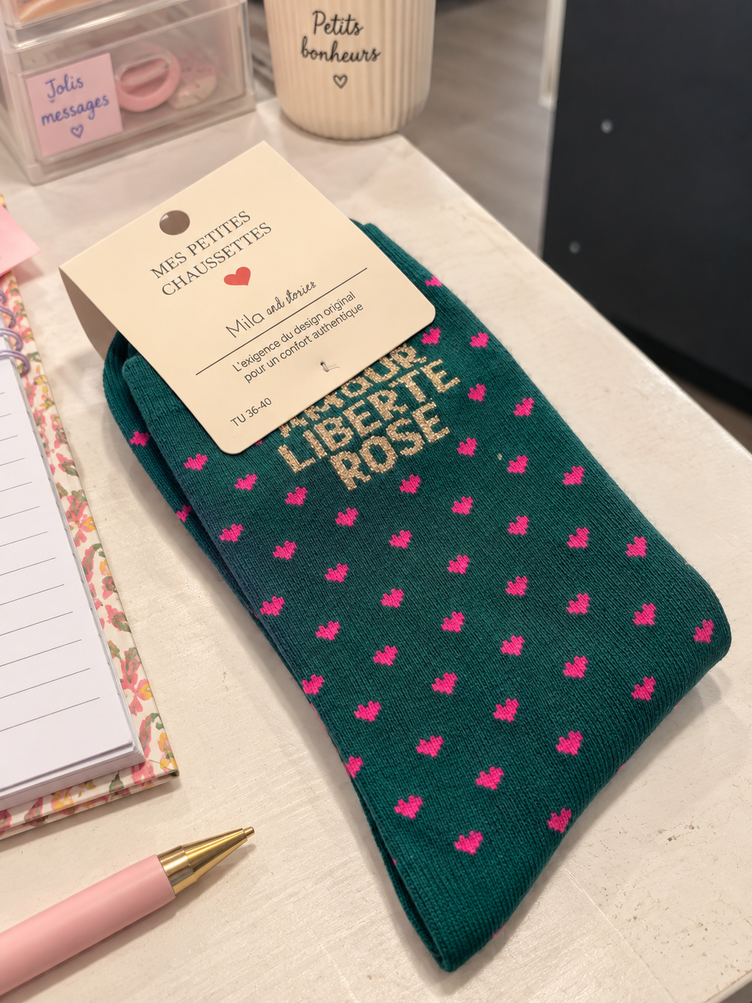 Chaussettes "Amour Liberté Rosé"