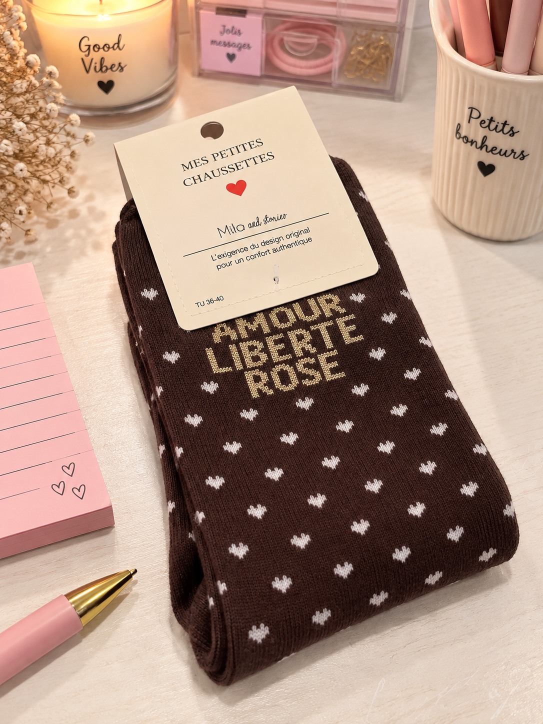 Chaussettes "Amour Liberté Rosé"