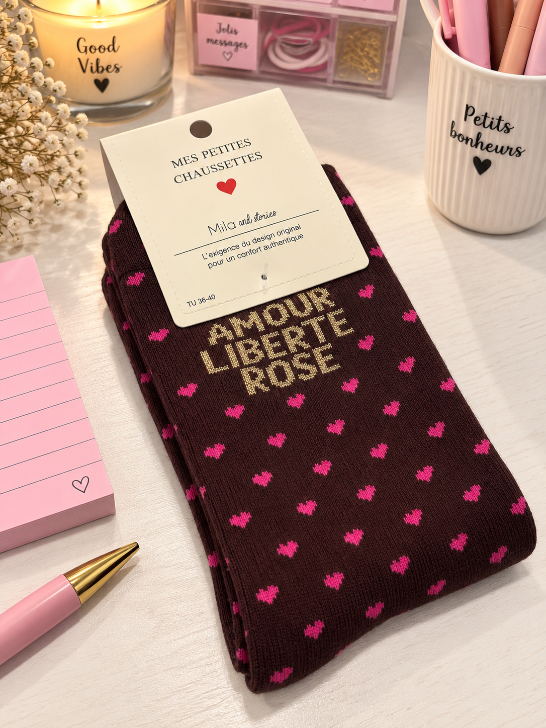 Chaussettes "Amour Liberté Rosé"