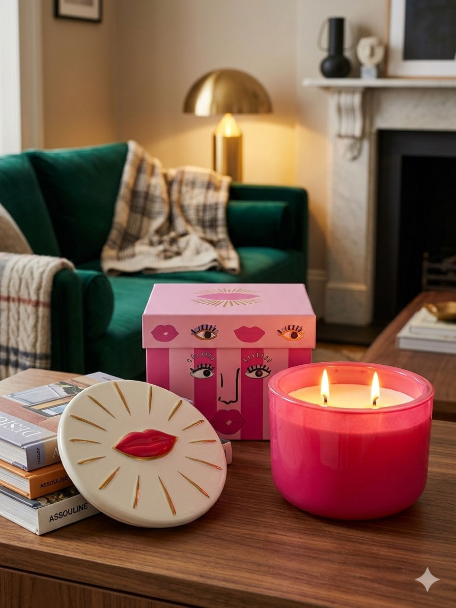 Bougie Parfumée Paddywax – Double Mèche | Pot Rose Fuchsia | Édition Visage