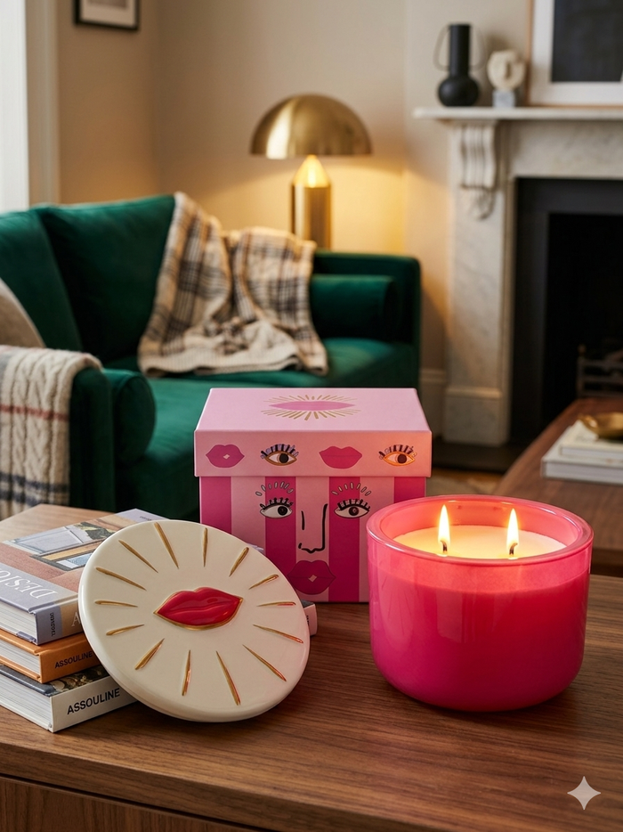Bougie Parfumée Paddywax – Double Mèche | Pot Rose Fuchsia | Édition Visage