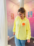 Chemise Oversize Jaune Gaze Coton 'LE SOLEIL' - Brodée Très Ample 38-50+