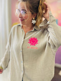 Blouse Oversize Coton Italien Femme - Boutonnée Très Ample 38-50+