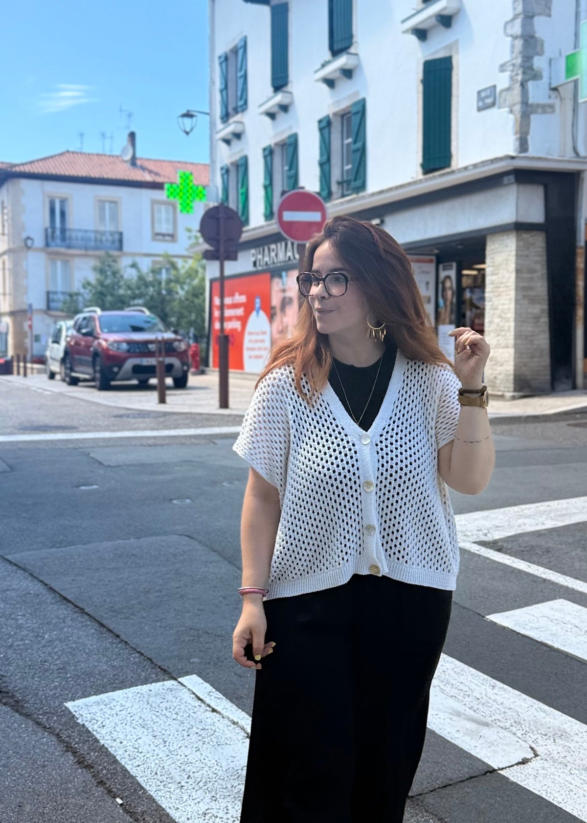Gilet en Maille Crochet Crème – Taille Unique