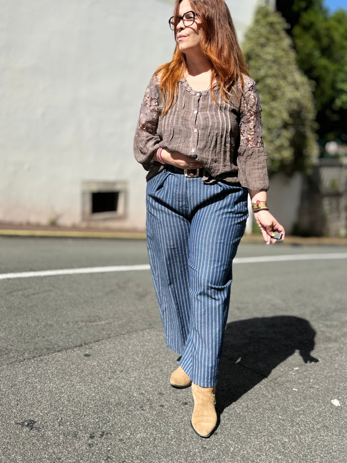 Pantalon Barrel Rayures Bleu – Taille Unique