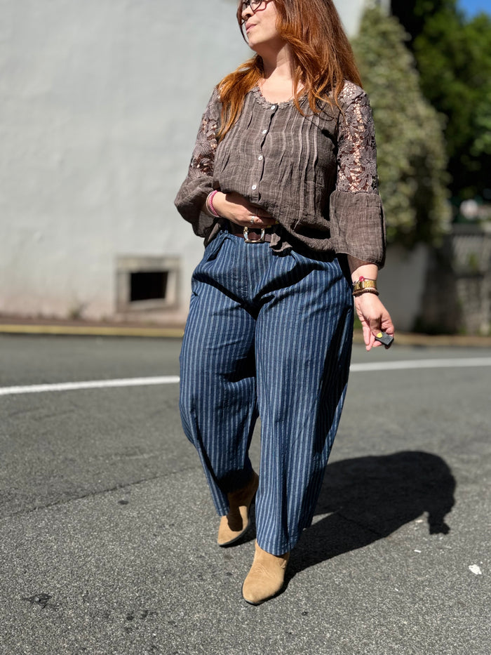 Pantalon Barrel Rayures Bleu – Taille Unique