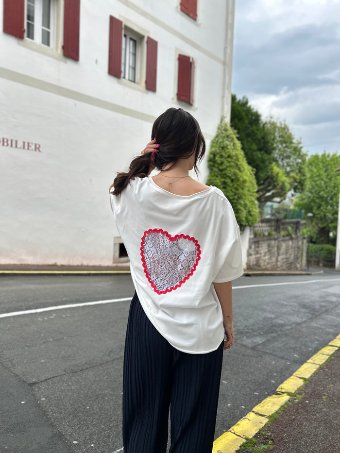 Tee shirt cœur dentelle tendance 2026