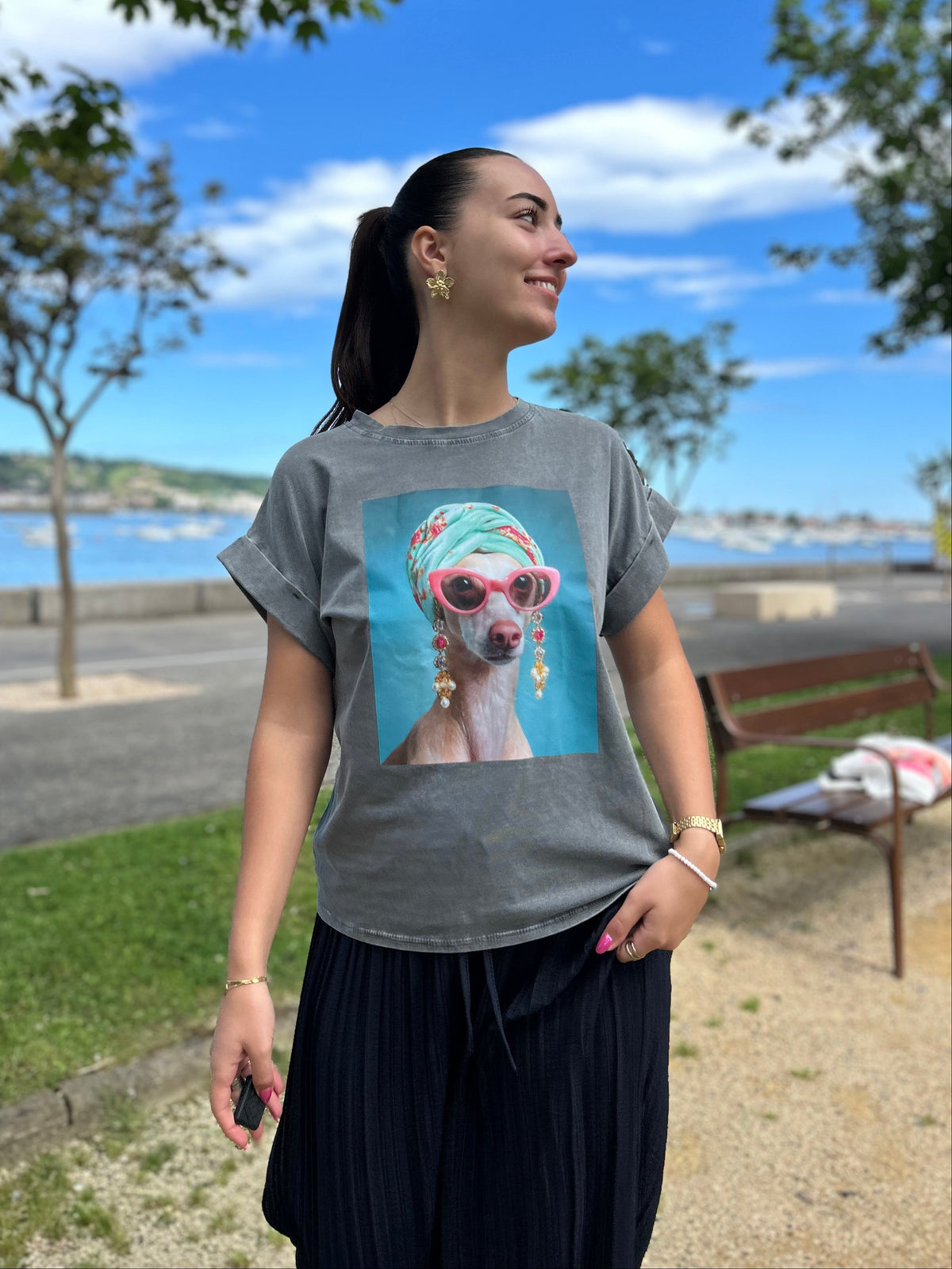 Tee shirt imprimé chien stylé tendance 