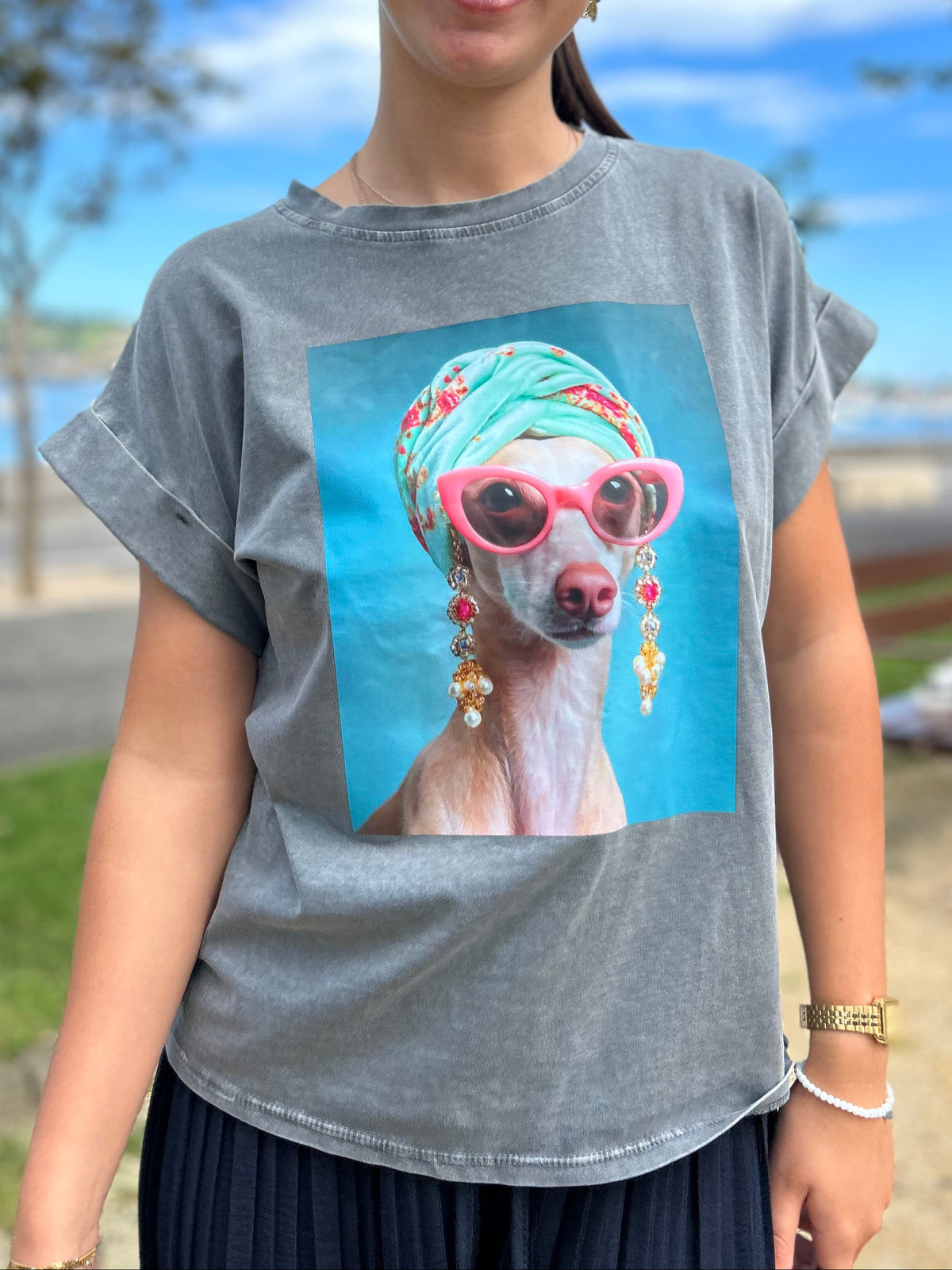 Tee shirt imprimé chien stylé