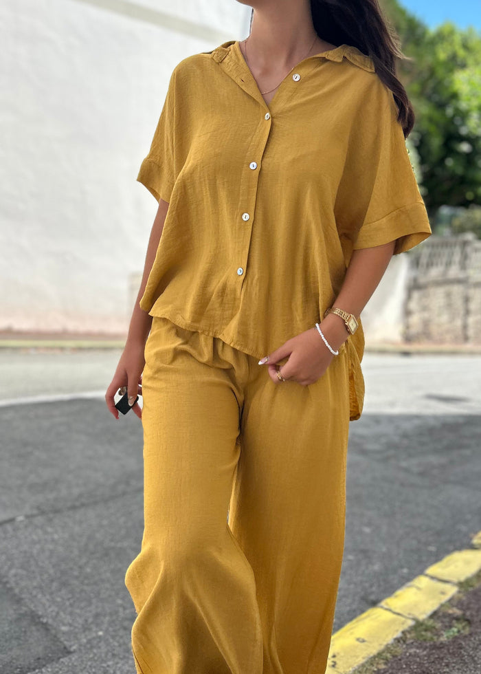 Pantalon fluide moutarde tendance 