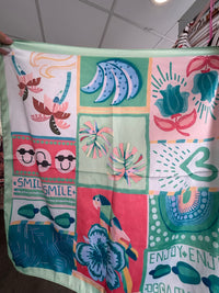 Foulard satiné imprimé géométrique bleu marine camel et bleu ciel - Modadom