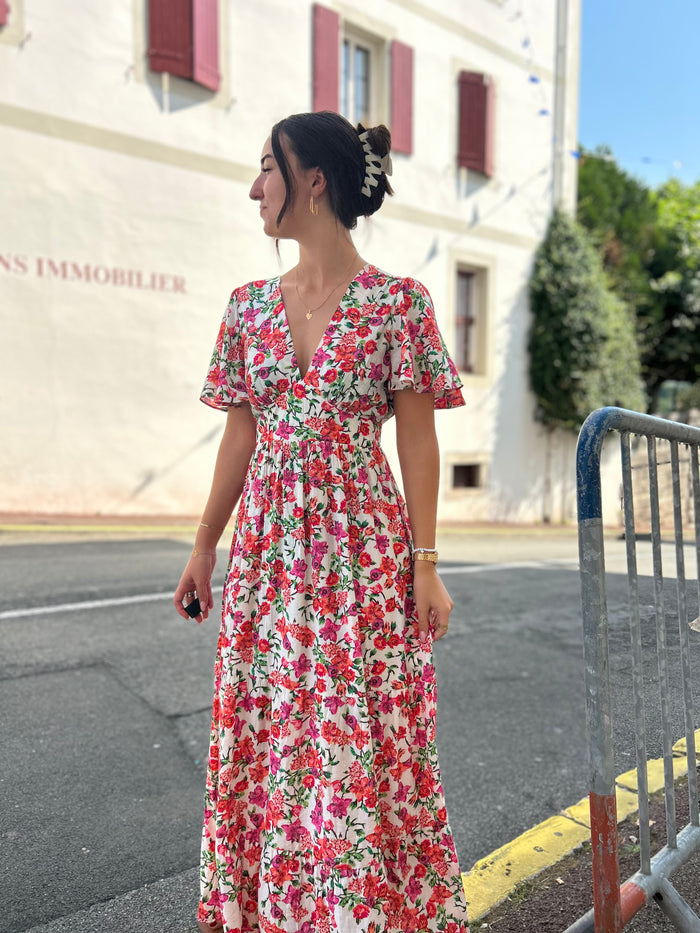 Robe Longue Fleurie Rose & Rouge