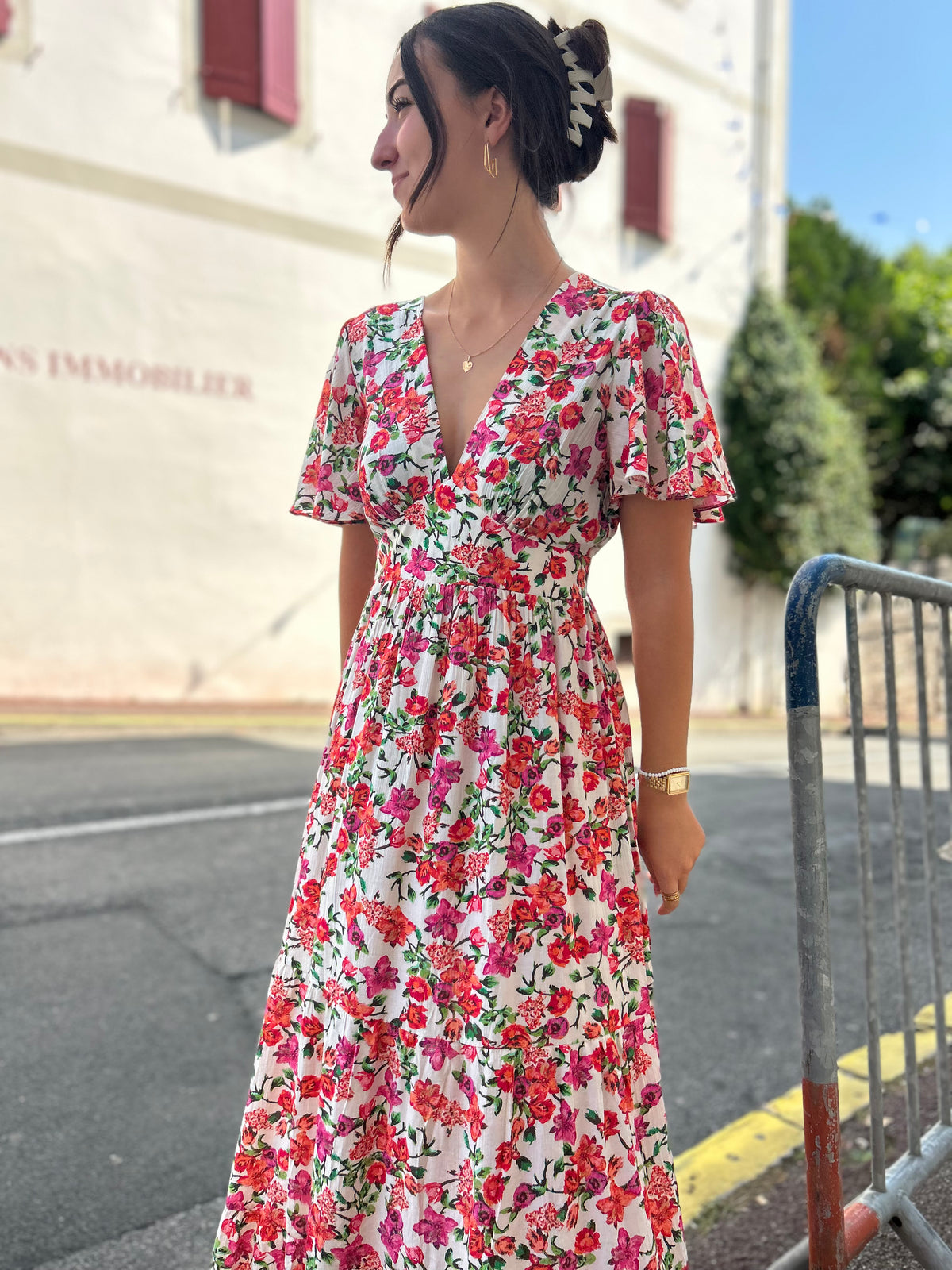 Robe Longue Fleurie Rose & Rouge