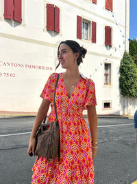 Robe Courte Imprimée Fuchsia & Orange
