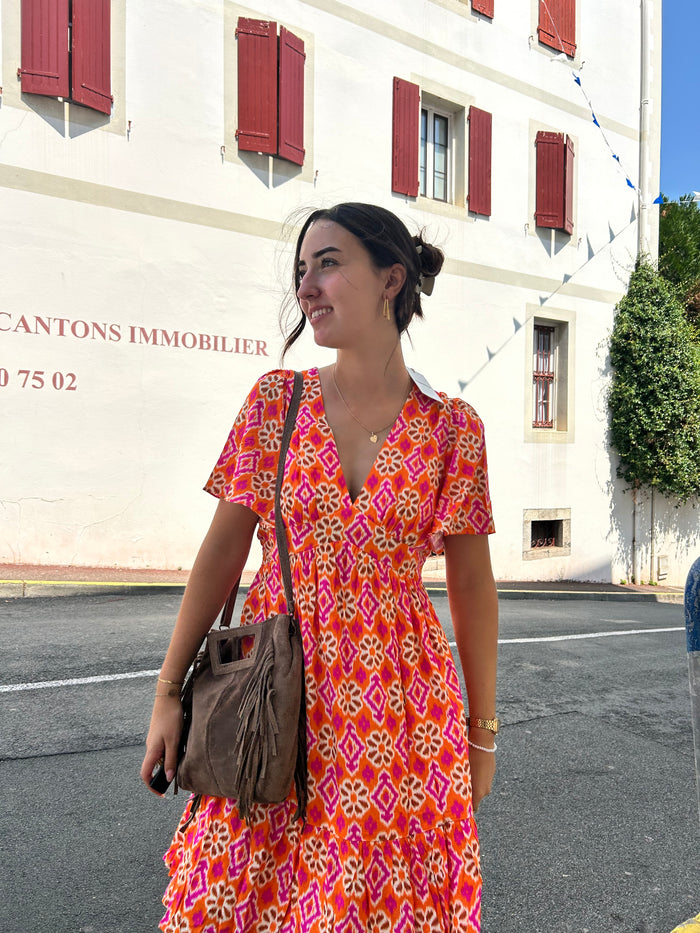 Robe Courte Imprimée Fuchsia & Orange