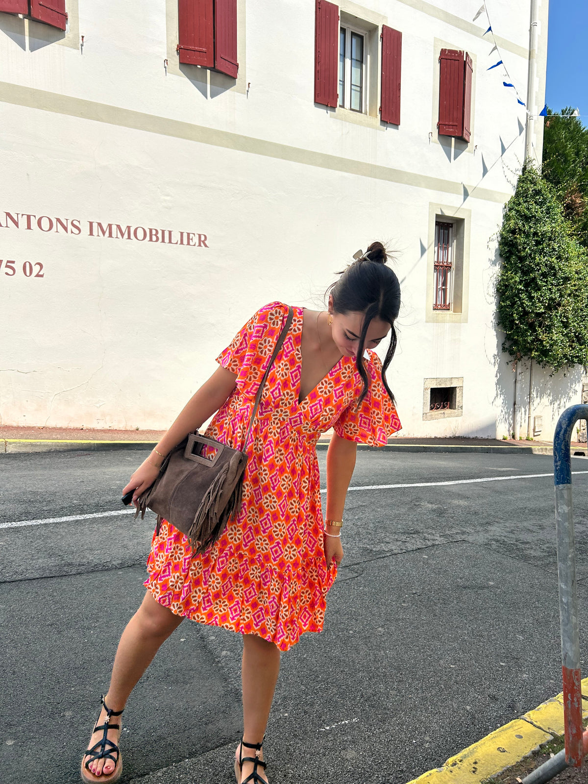 Robe Courte Imprimée Fuchsia & Orange
