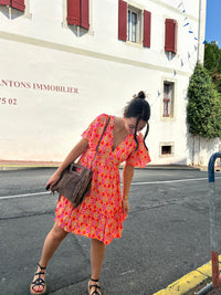 Robe Courte Imprimée Fuchsia & Orange