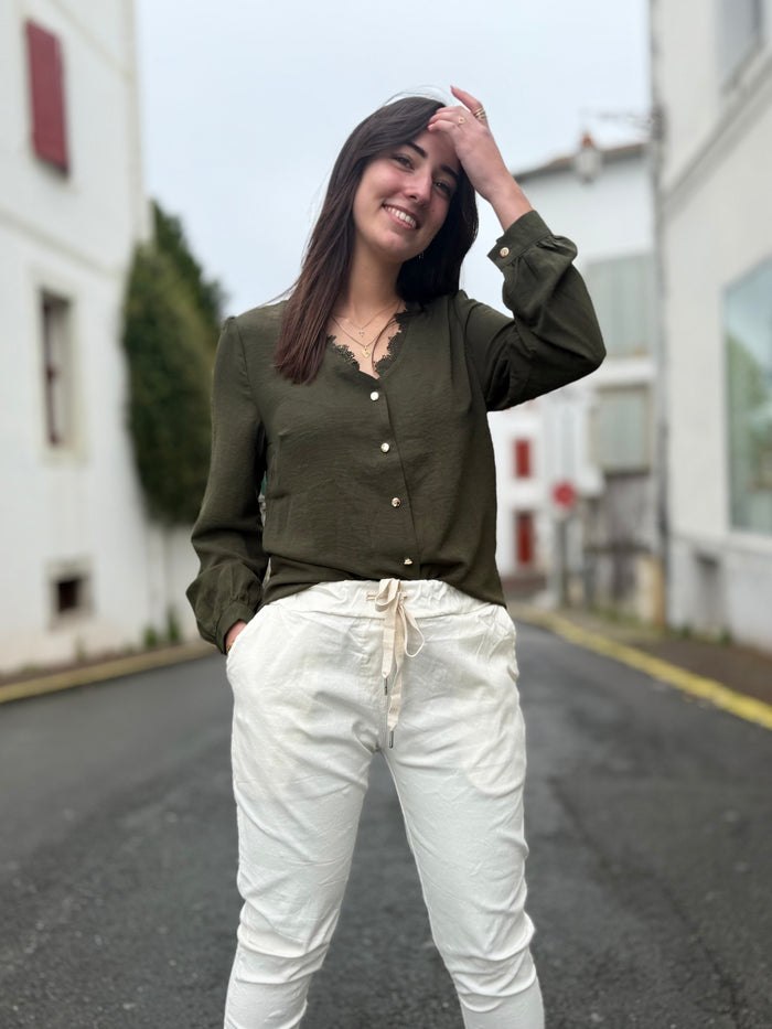 Chemise dentelle kaki
