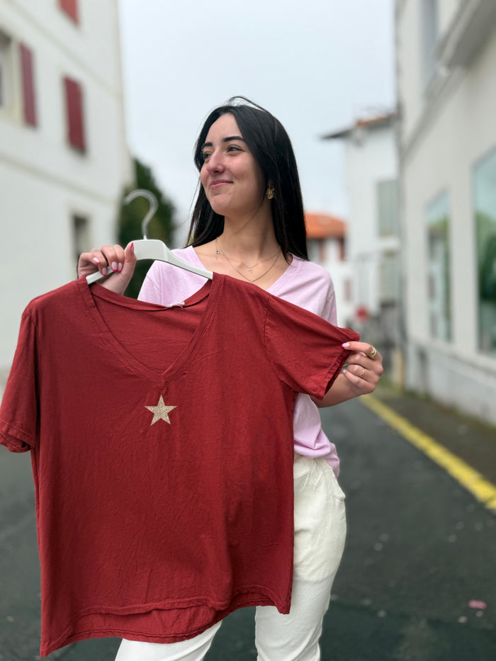 TEE shirt étoile paillettes femme tendance 