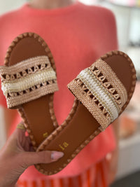 Claquettes Raphia Tressé Blanc & Or