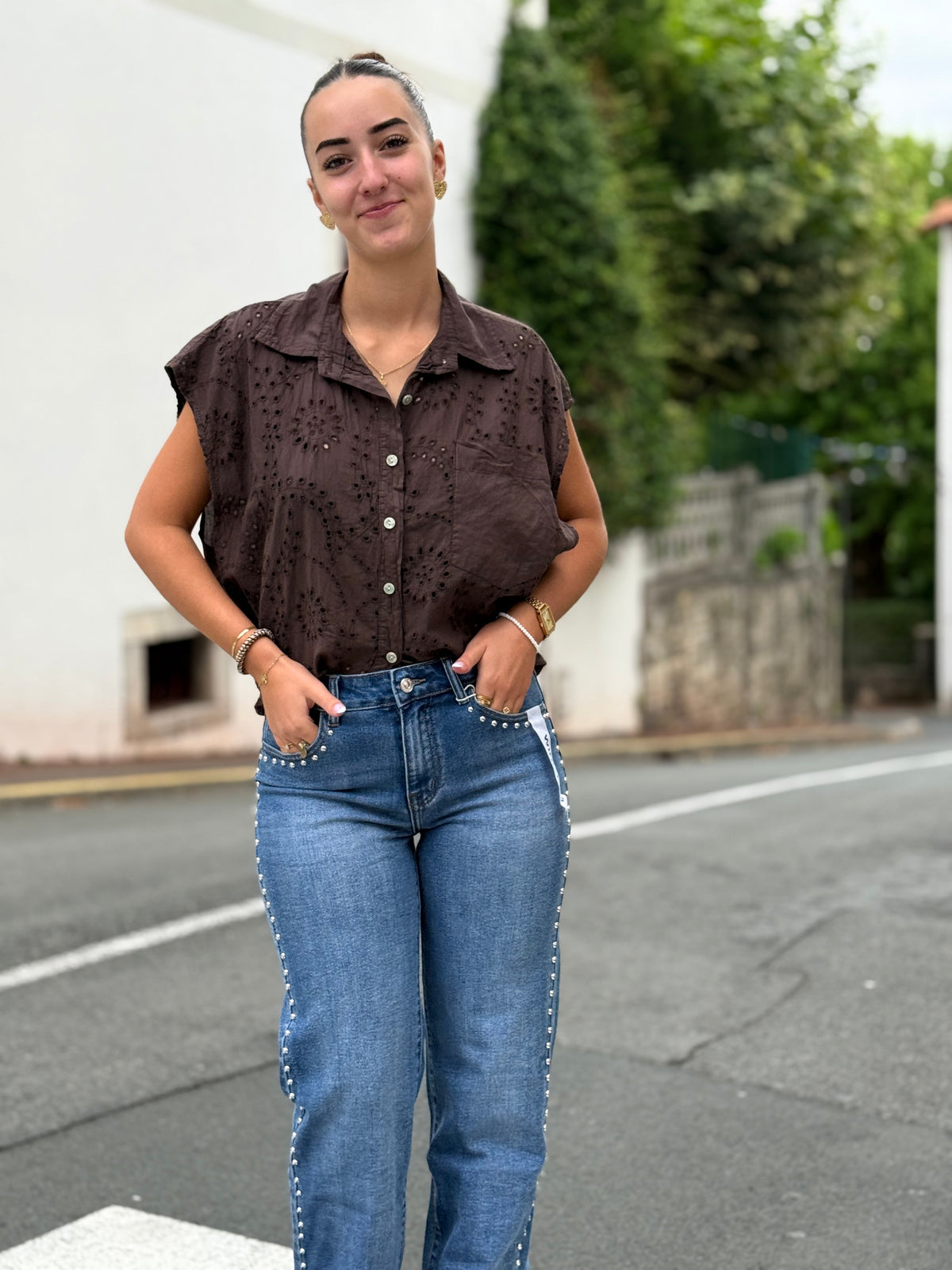 Jean bleu avec clous | XS au XL