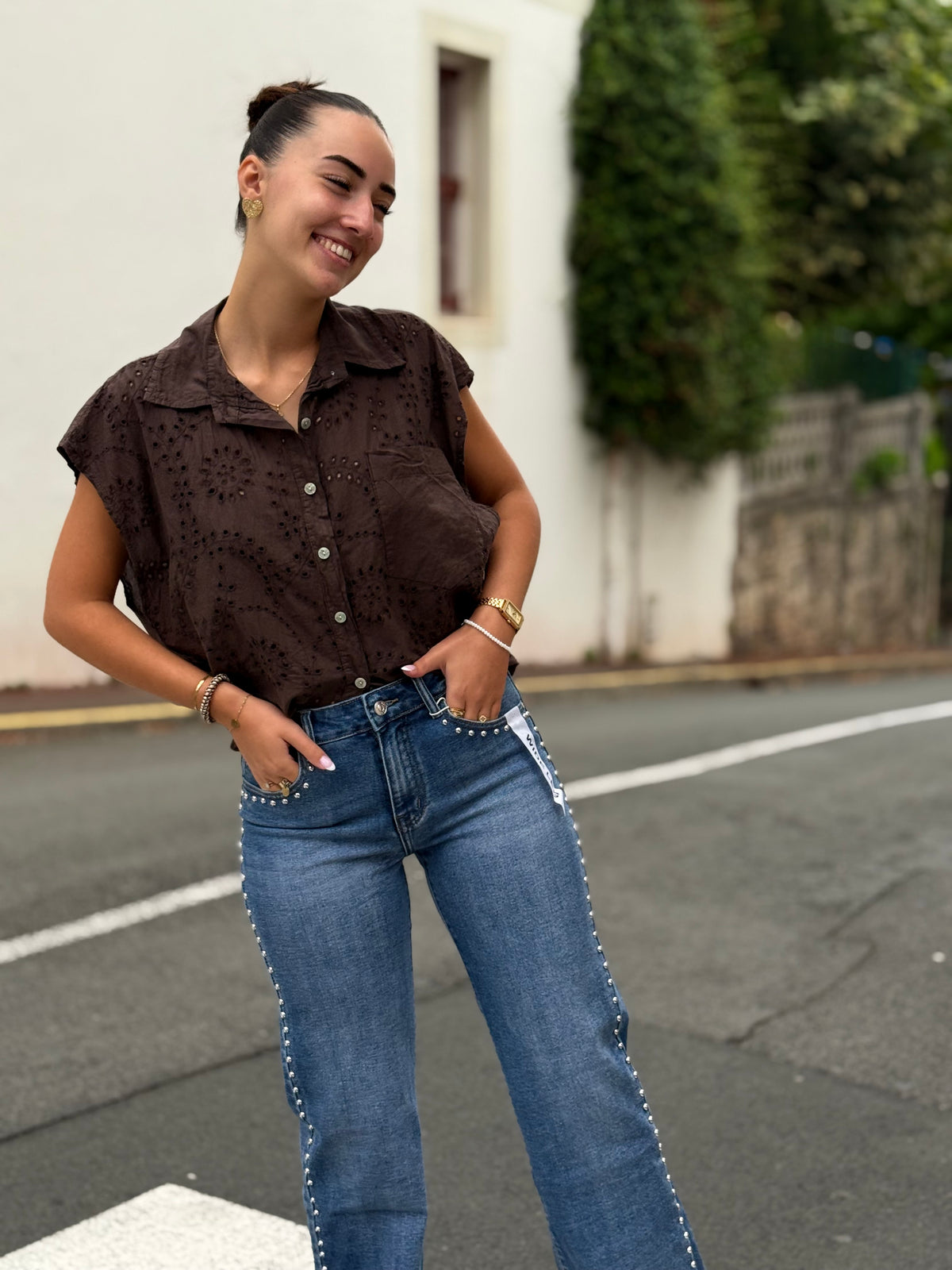 Jean bleu avec clous | XS au XL
