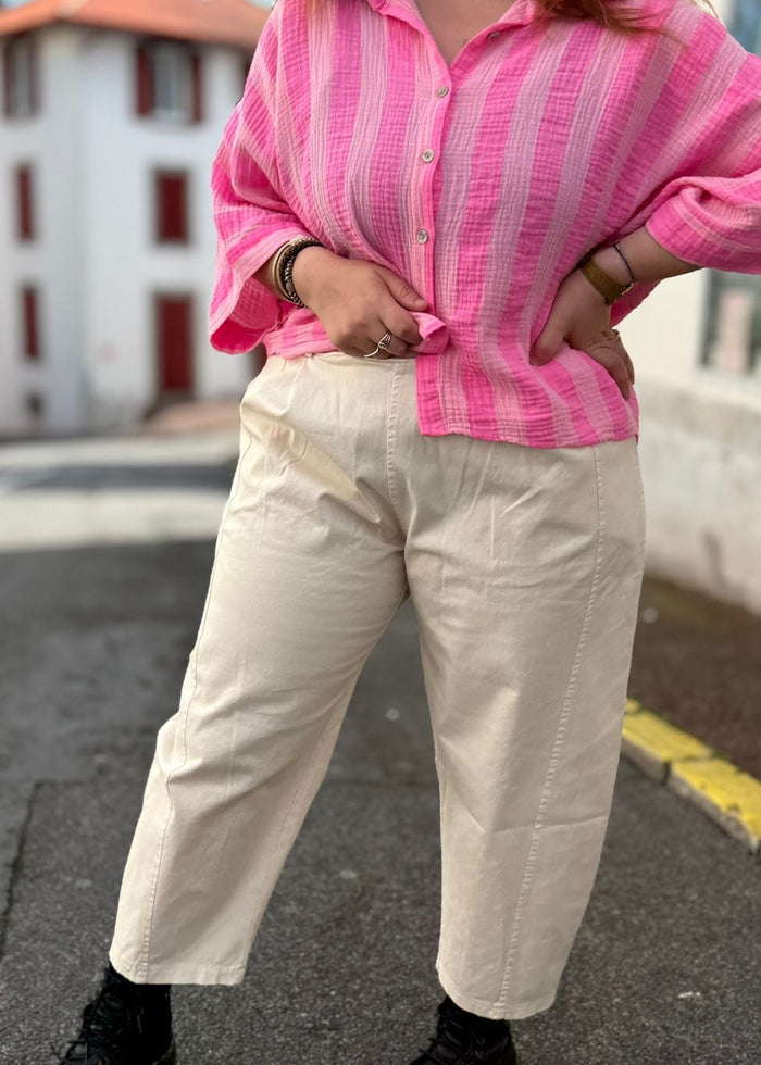 Jean Barrel Crème – Coupe Tendance Taille Élastique Été 2026