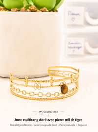 Jonc Réglable Acier Inoxydable & Pierre Synthétique Marron – Collection Modadom