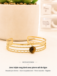 Jonc Réglable Acier Inoxydable & Pierre Synthétique Marron – Collection Modadom