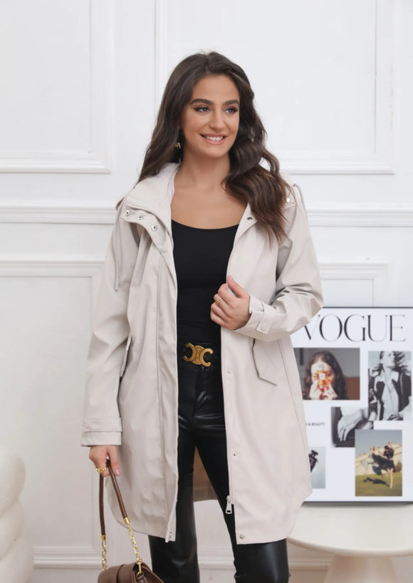 🤍 PARKA IMPERMÉABLE EFFET GOMME BEIGE CLAIR