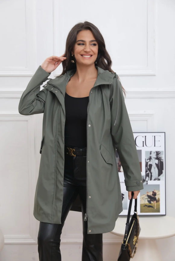 🌿 PARKA IMPERMÉABLE EFFET GOMME KAKI