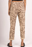 Pantalon - confort - Fleurs- Camel