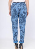 Pantalon Confort - Fleurs - bleu jeans