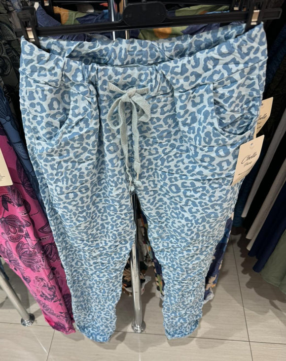 Pantalon Confort - Léopard - Bleu ciel