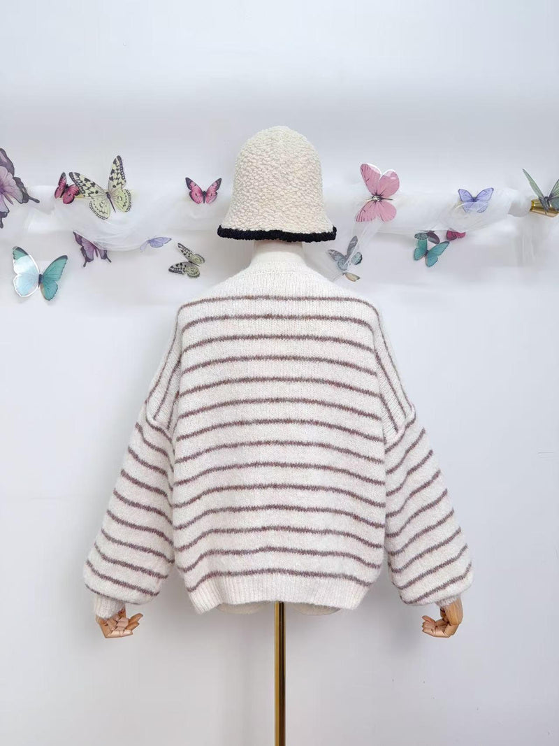 🧁 Pull rayé “Tout Doux” - Écru & Taupe