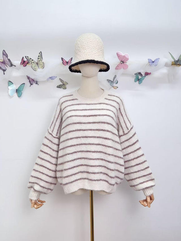 🧁 Pull rayé “Tout Doux” - Écru & Taupe
