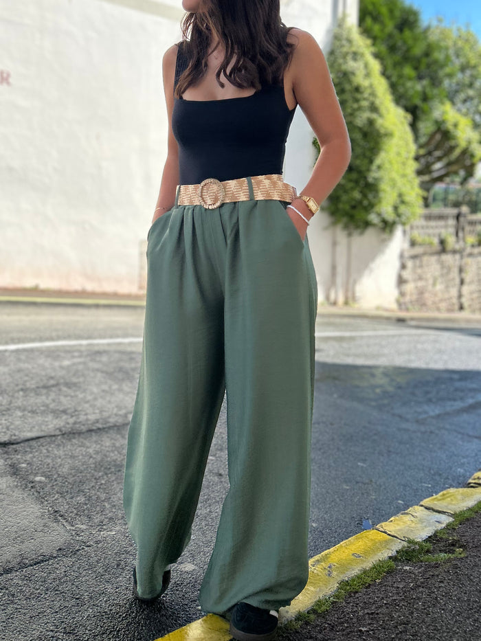 Pantalon palazzo Olivia kaki 