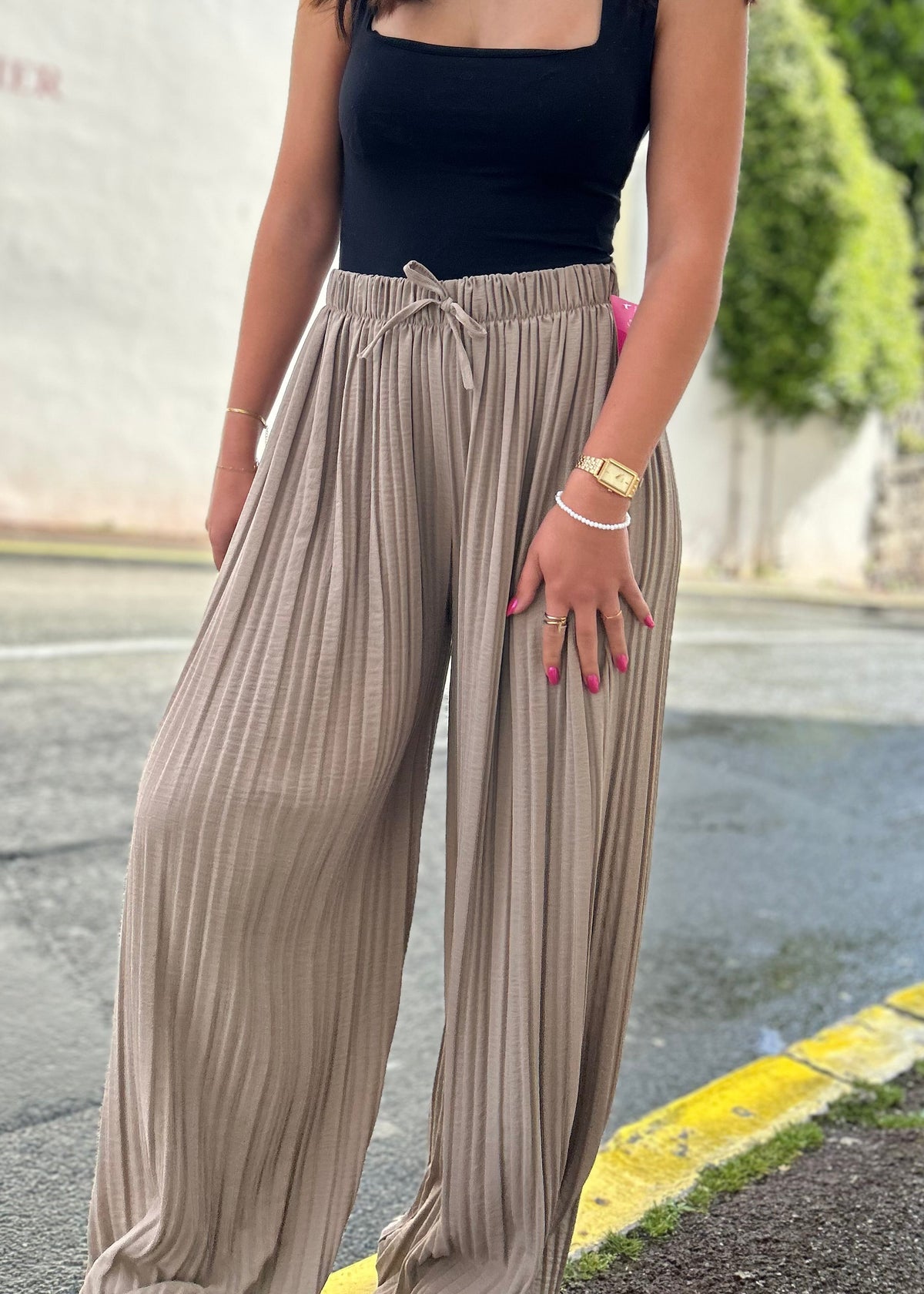 Pantalon plissé palazzo beige 