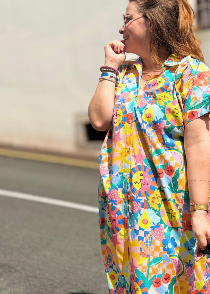Robe longue imprimée colorée taille unique - vue de côté