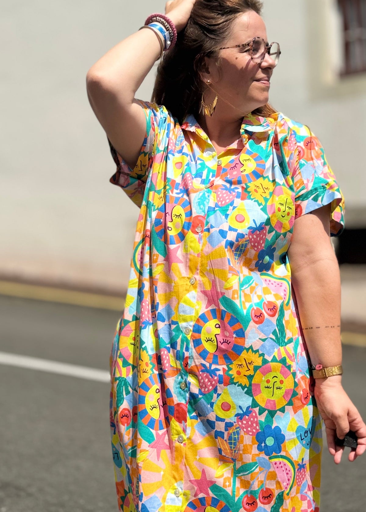 Robe longue imprimée colorée taille unique - vue de face