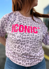 Sweat léopard gris ICONIC avec touche rose fluo qui pop