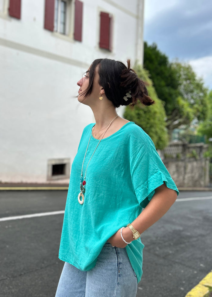 Tee shirt bleu turquoise été 