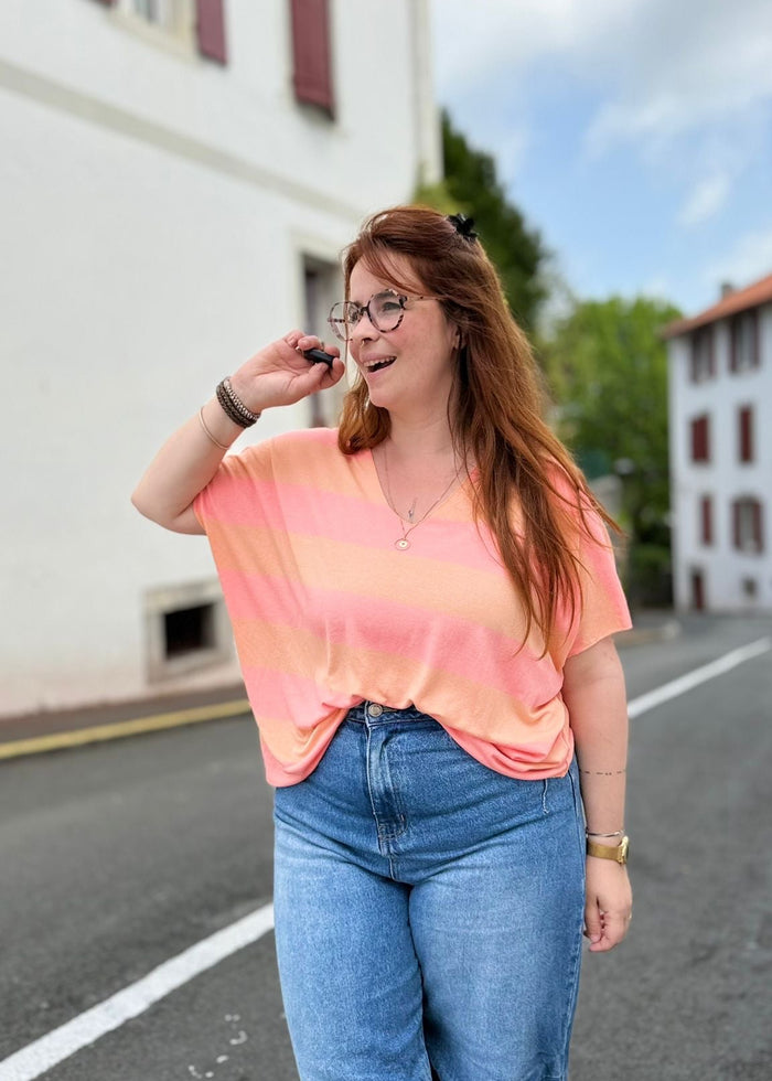 Tee shirt rayé rose tendance été 2026