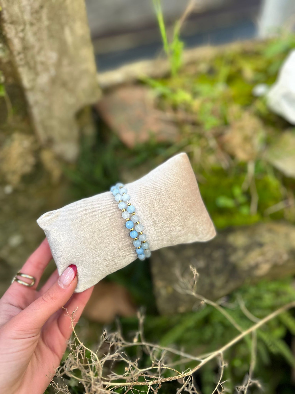 ✨ Bracelet Perlé Fantaisie – Effet Pierre & Billes Dorées