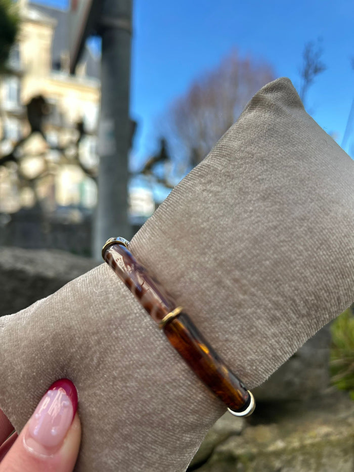✨ Bracelet Écaille Chic – Effet Marbré & Détails Dorés ✨