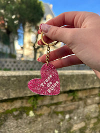 💖 Porte-clés Cœur Résine – Messages Tendance & Paillettes 💖