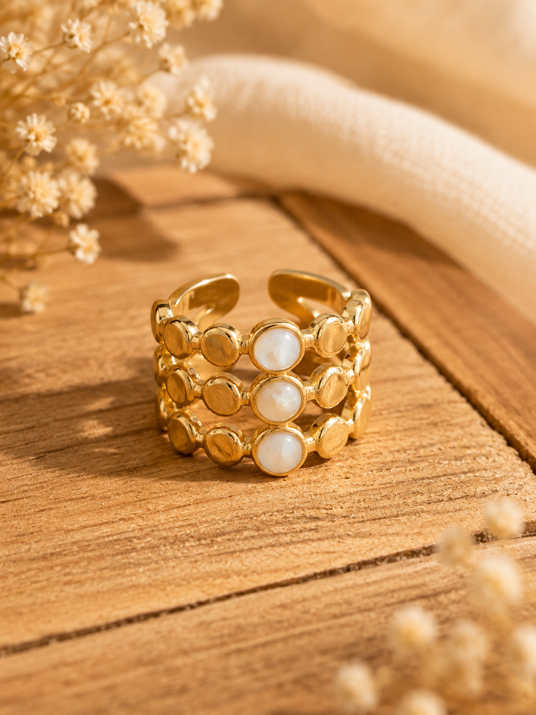 Bague Dorée Réglable – Acier Inoxydable Plaqué Or 18K