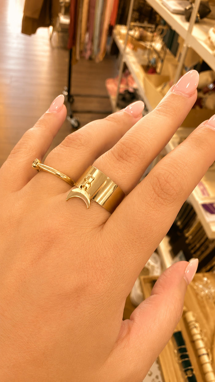 Bague Pampille Large Dorée Réglable – Acier Inoxydable Plaqué Or 18K