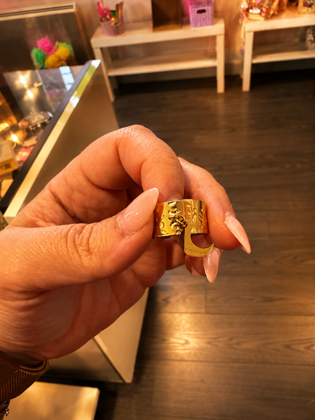Bague Pampille Large Dorée Réglable – Acier Inoxydable Plaqué Or 18K